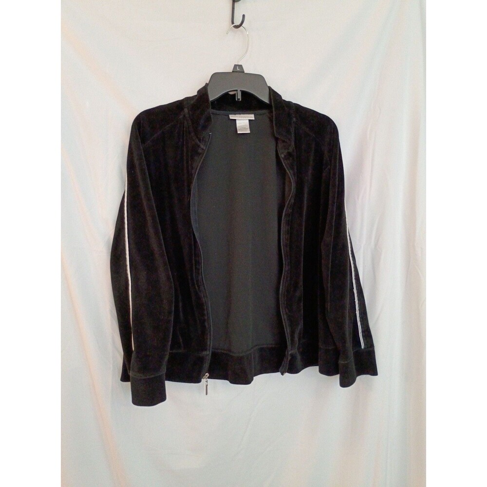 Petite Sophisticate 90's vintage elevated basic Velour Track Jacket Size L Black